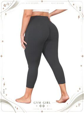 Plus Size Capri Yoga Pants with Pockets Butt Lifting Tummy Control High Waist